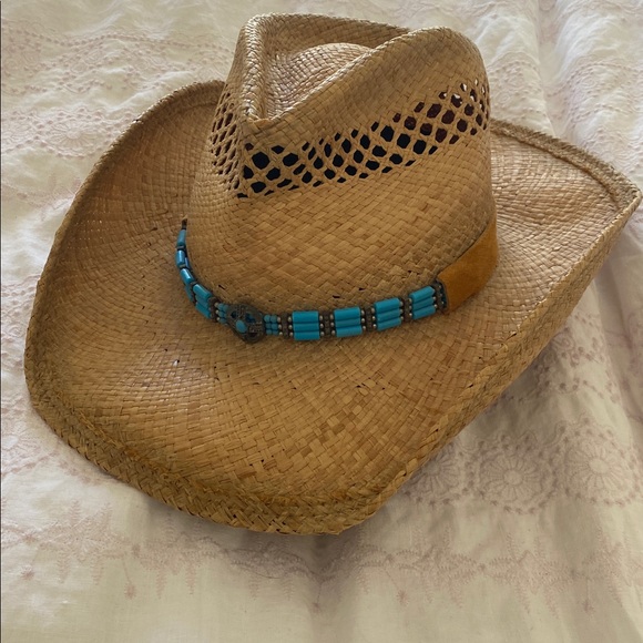 Chic Straw Cowboy Hat with Turquoise Accents
Women once - Picture 1 of 2
